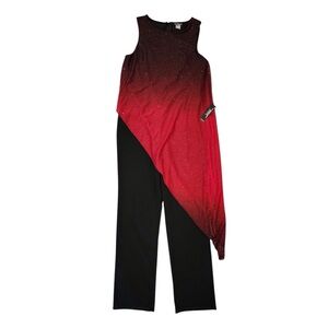 New VENUS Ombré Red Glitter Jumpsuit Size Medium Black Pants suit Sparkle Party
